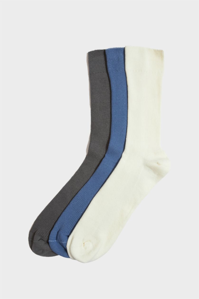 Erkek Karma Erkek Dikişsiz Rahat Lastikli 3'lü Penye Pamuklu Premium Uzun Çorap