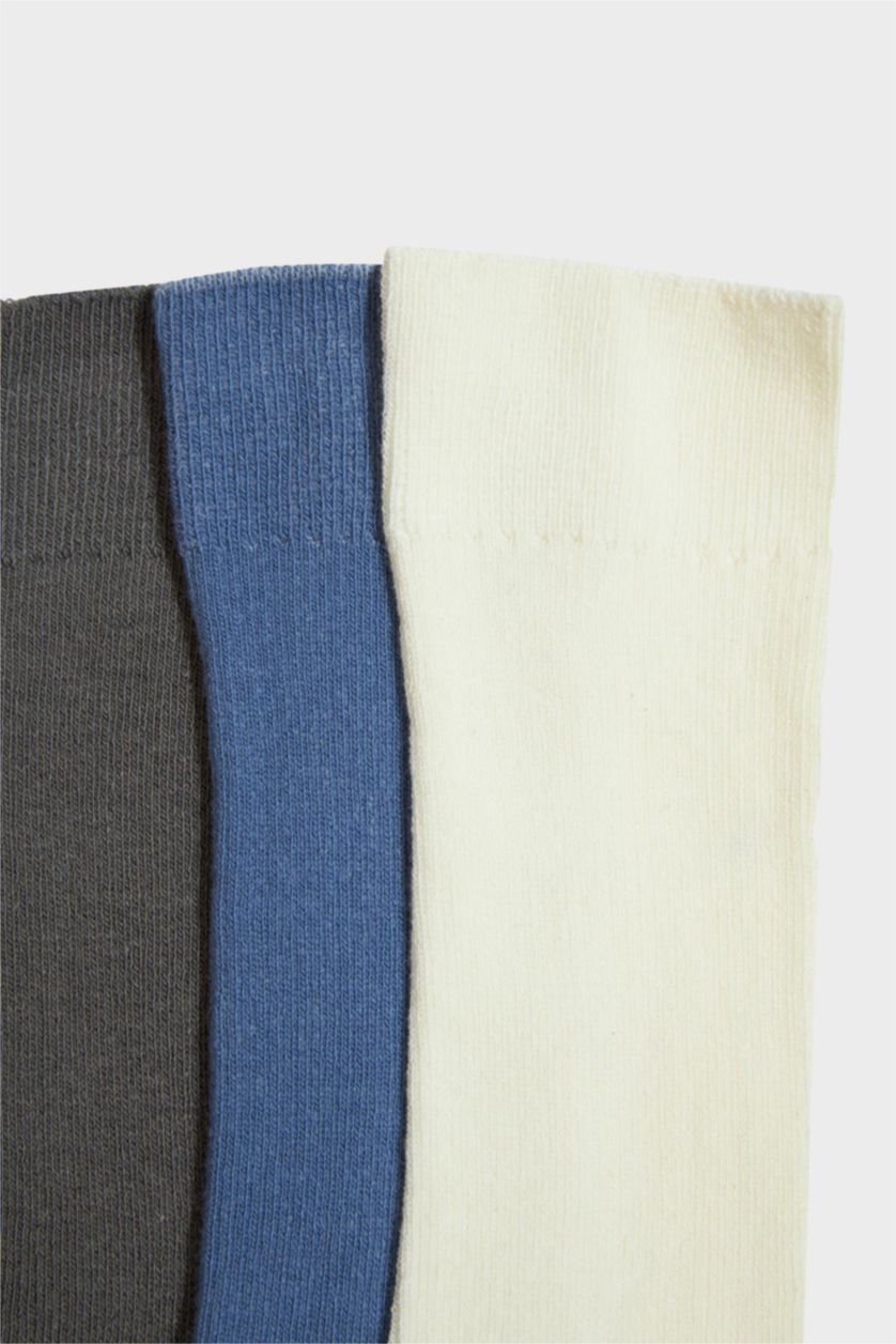 Erkek Karma Erkek Dikişsiz Rahat Lastikli 3'lü Penye Pamuklu Premium Uzun Çorap