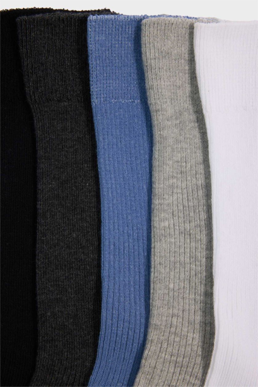 Erkek Karma Erkek Dikişsiz Rahat Lastikli 5'li Penye Pamuklu Premium Uzun Çorap