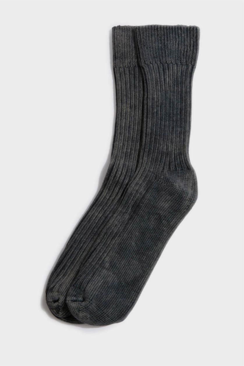 Erkek Gri Erkek Dikişsiz Yıkamalı Eskitmeli Görünümlü Penye Pamuklu Premium Uzun Çorap