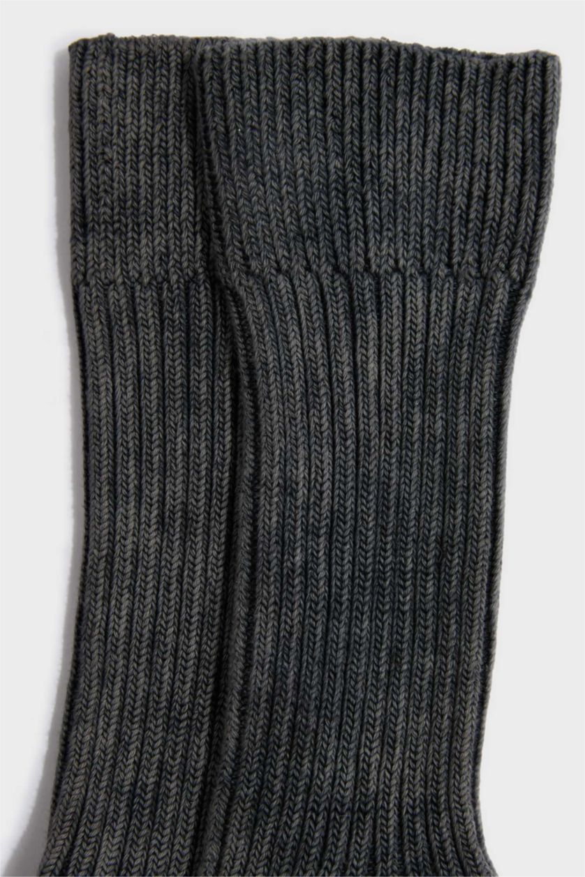 Erkek Gri Erkek Dikişsiz Yıkamalı Eskitmeli Görünümlü Penye Pamuklu Premium Uzun Çorap