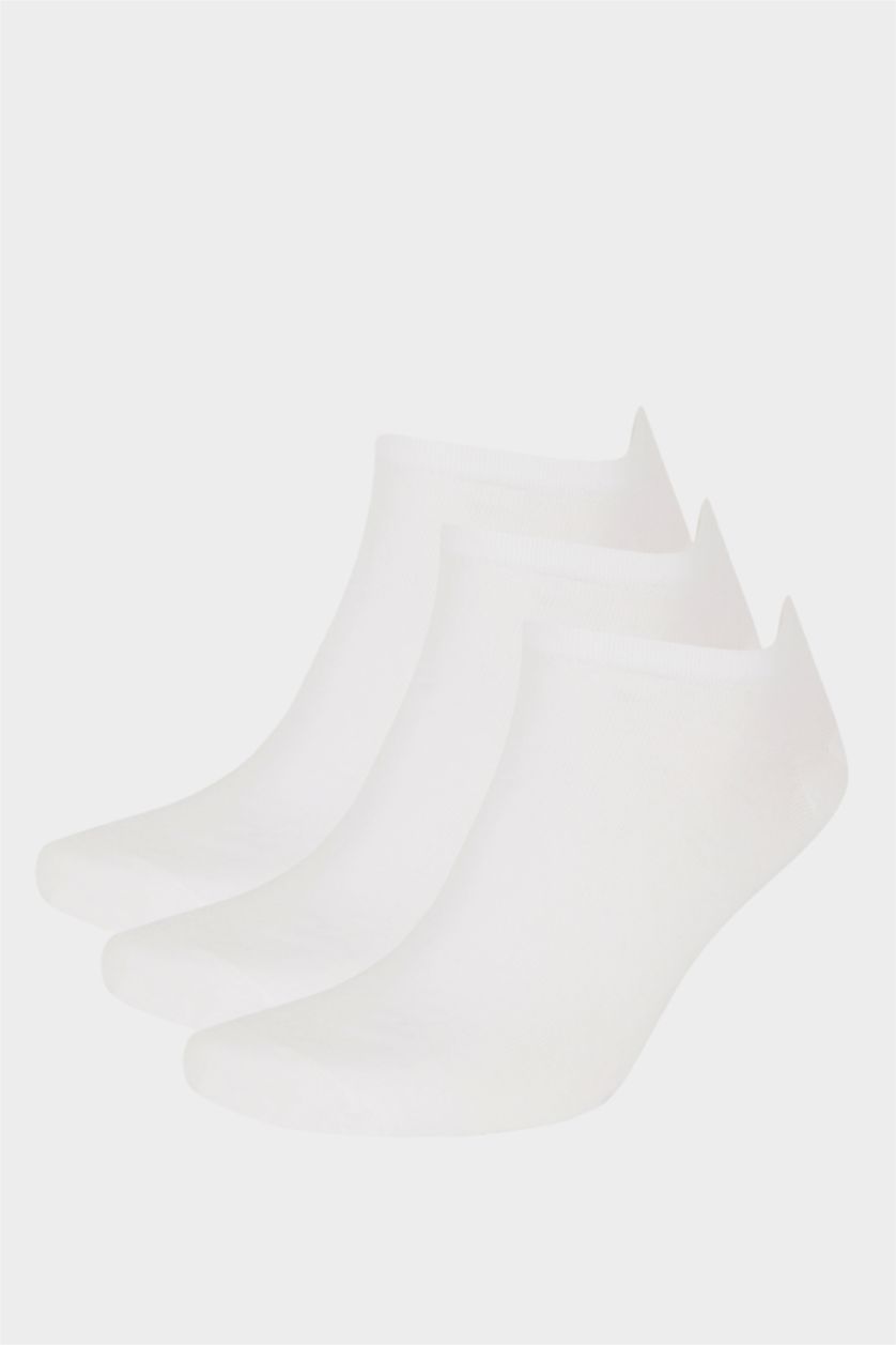 Erkek Beyaz Erkek Dikişsiz Topuk İçi Kaydırmaz Baskılı 3'lü Penye Pamuklu Premium Sneaker Çorap