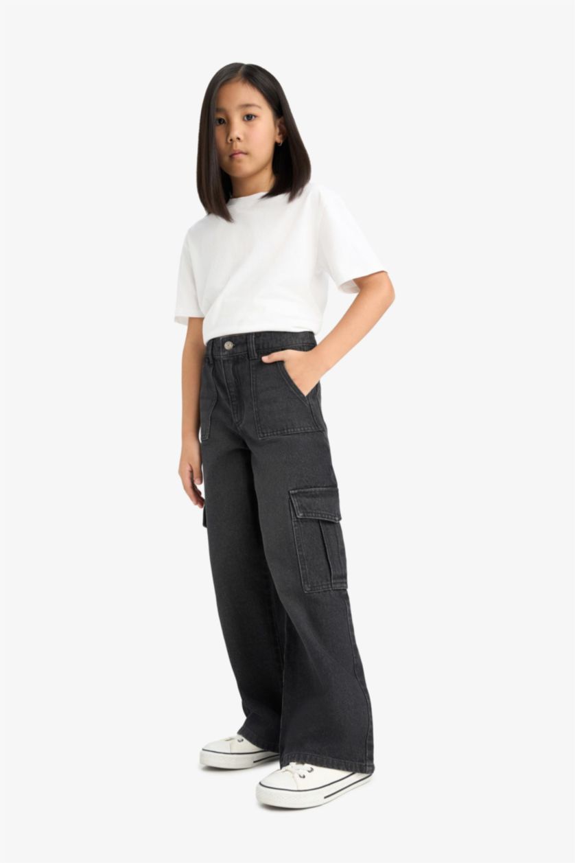Girls & Teens Anthracite Girl Wide Leg Cargo Jeans
