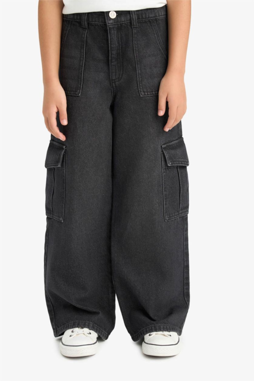 Girls & Teens Anthracite Girl Wide Leg Cargo Jeans