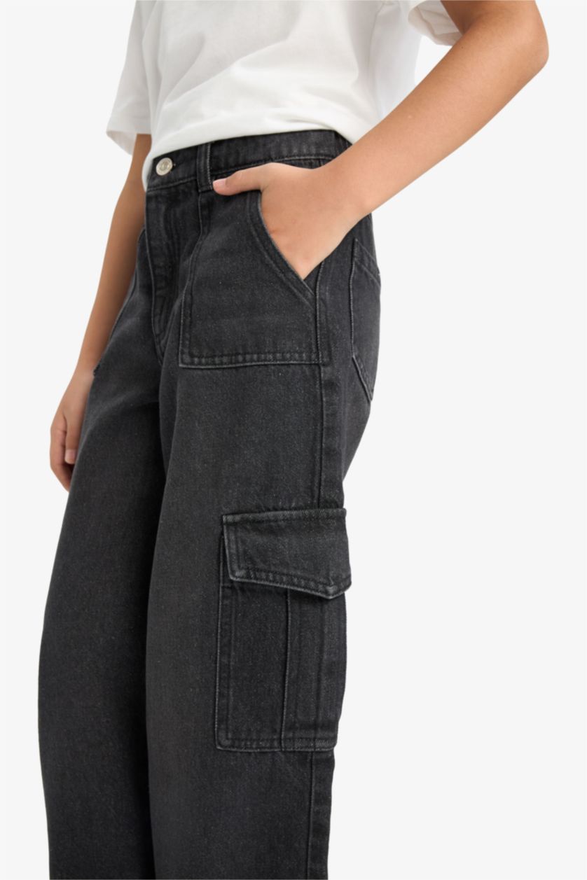 Girls & Teens Anthracite Girl Wide Leg Cargo Jeans