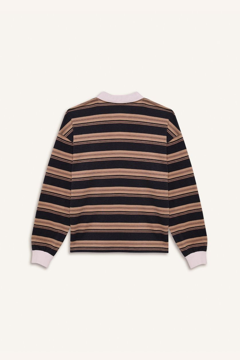 Kadın Antrasit Loose Fit Çizgili Polo Yaka Sweatshirt