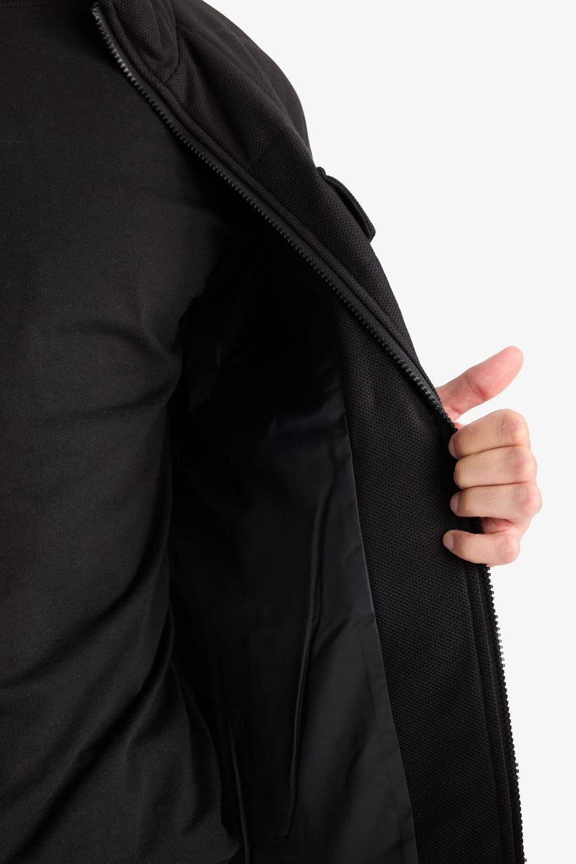 رجال أسود جاكيت دودون شتوي سليم فيت بياقة عالية