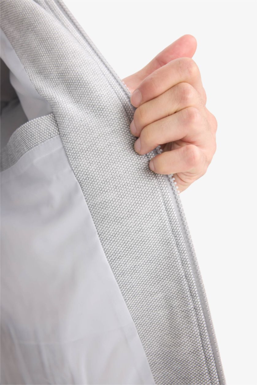 رجالي رمادي جاكيت بامب شتوي سليم فيت بياقة عالية مبطن