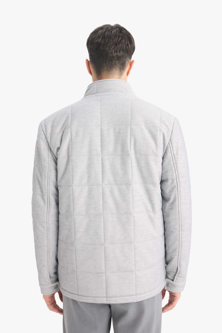 رجالي رمادي جاكيت بامب شتوي سليم فيت بياقة عالية مبطن