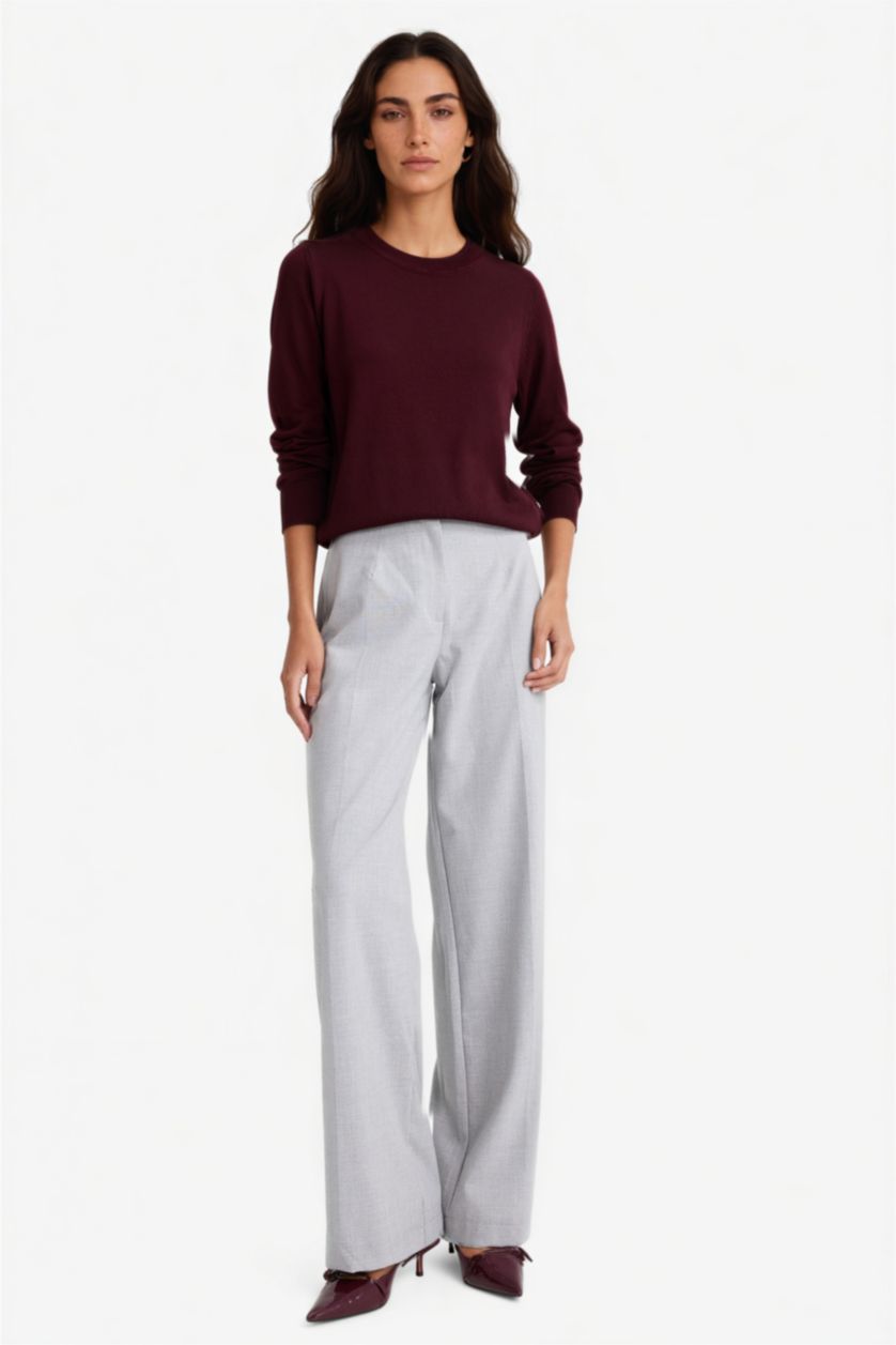 Женщины Бордовый Regular Fit трикотажный свитер с круглым вырезом