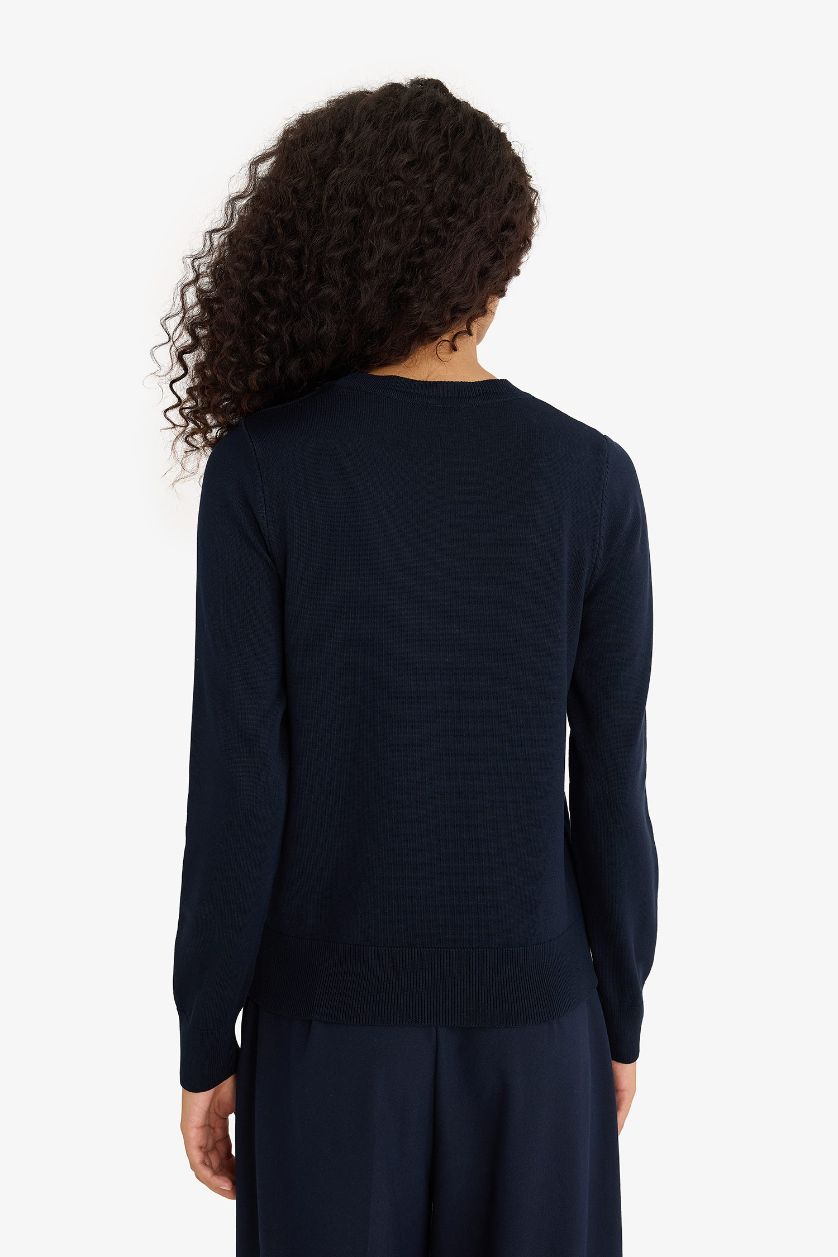 Kadın Lacivert Regular Fit Bisiklet Yaka Triko Kazak