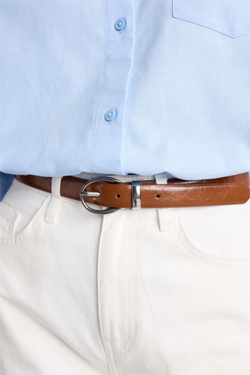 Women Tan Woman Faux Leather 2 Piece Daily Belt
