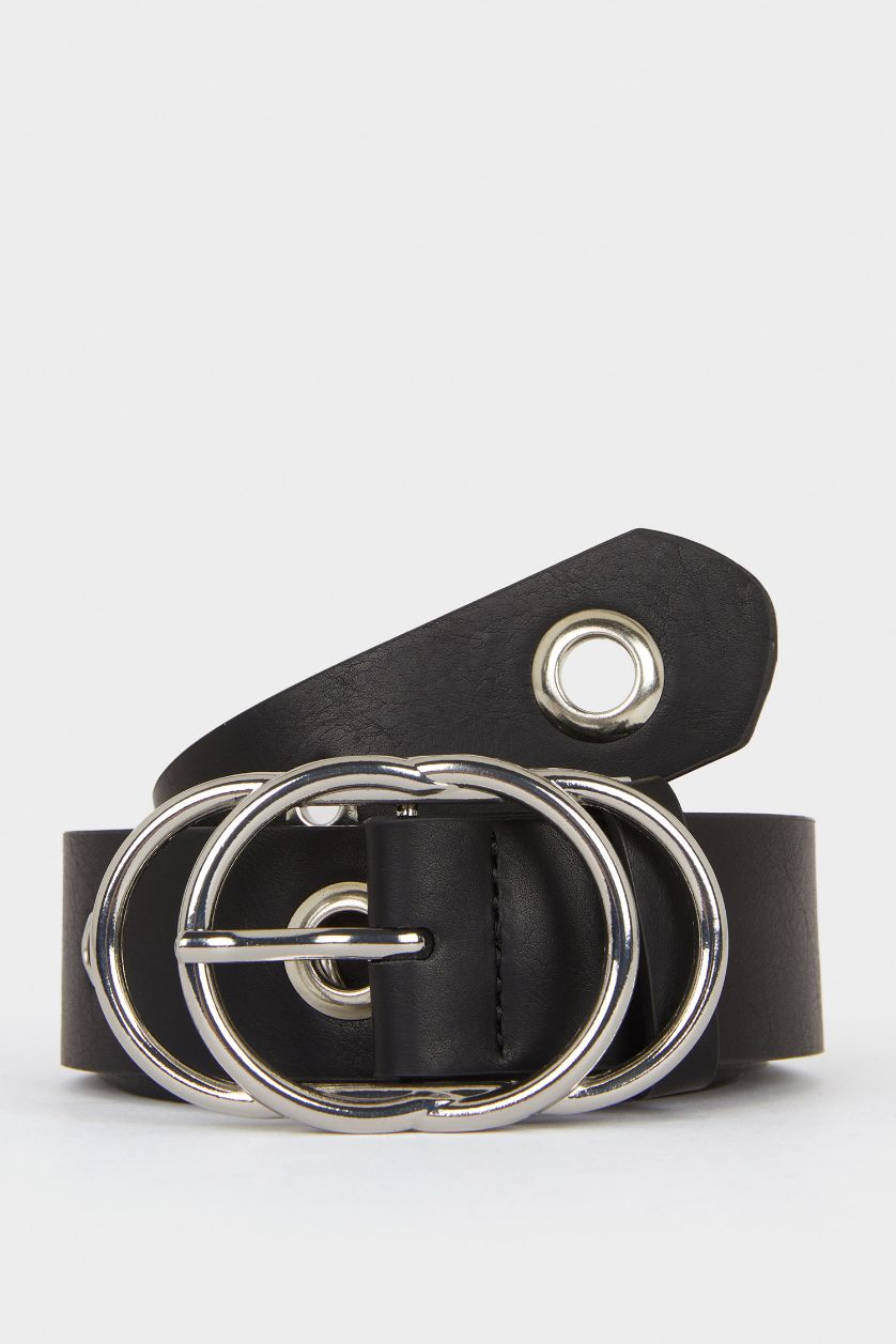 Woman Black Woman Faux Leather Denim Belt