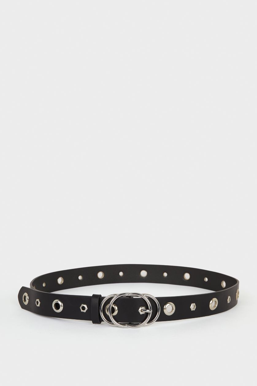 Woman Black Woman Faux Leather Denim Belt