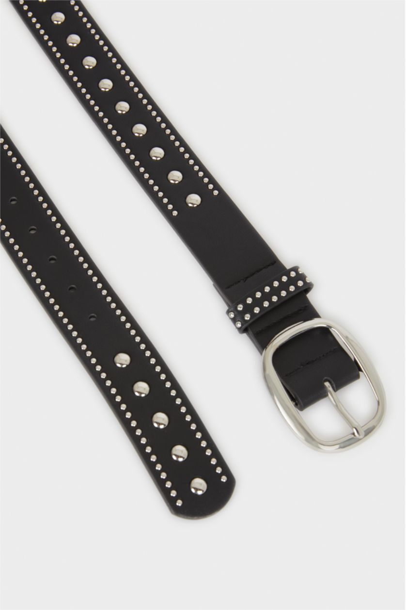 Women Black Woman Faux Leather Denim Belt