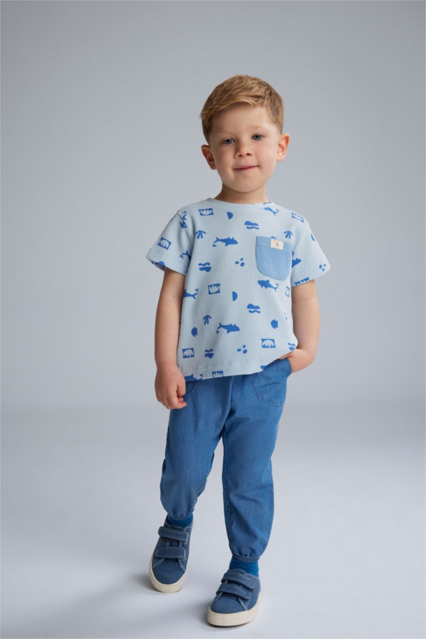 Baby Boy Light Blue Baby Boy Printed T-Shirt Jeans 2 Piece Set