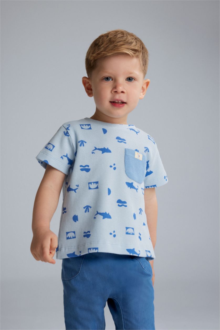 Baby Boy Light Blue Baby Boy Printed T-Shirt Jeans 2 Piece Set