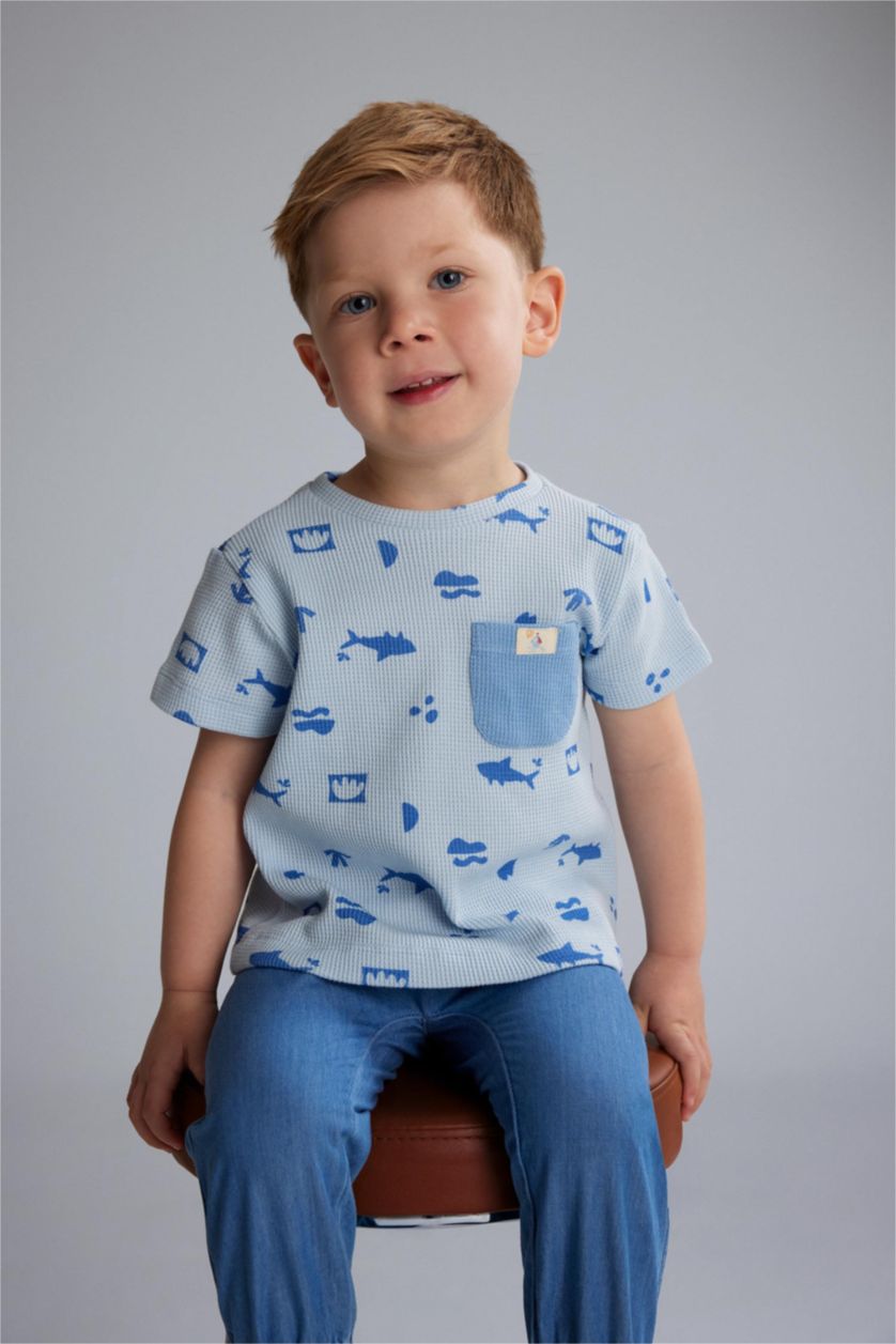 Baby Boy Light Blue Baby Boy Printed T-Shirt Jeans 2 Piece Set