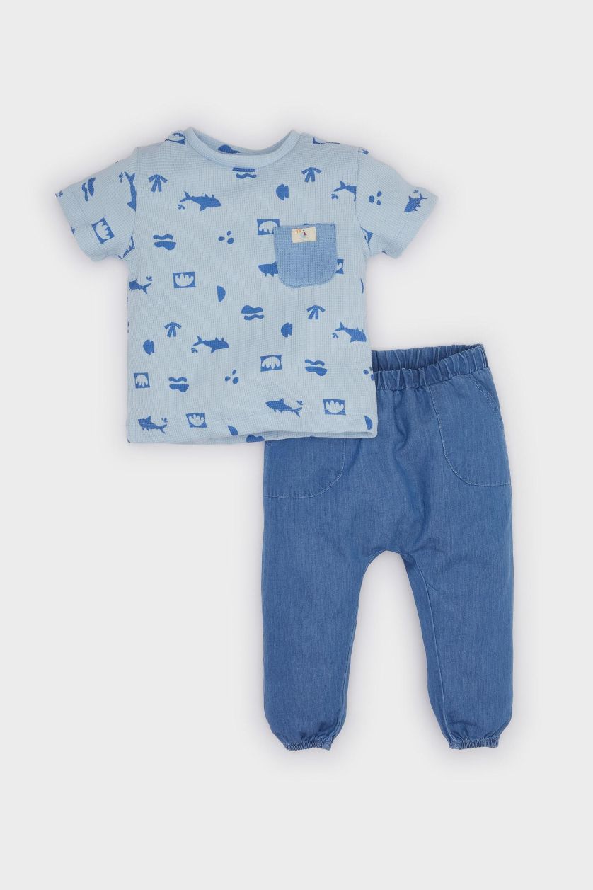 Baby Boy Light Blue Baby Boy Printed T-Shirt Jeans 2 Piece Set