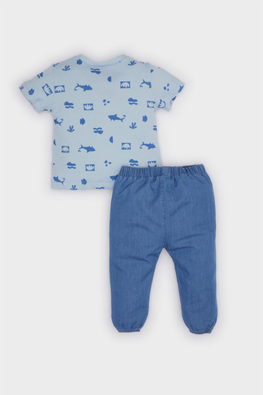 Baby Boy Light Blue Baby Boy Printed T-Shirt Jeans 2 Piece Set