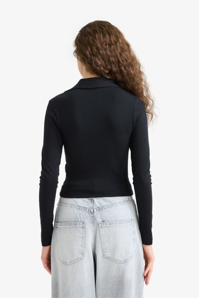 نساء أسود تيشيرت اسود ردن طويل سادة بياخة بولو