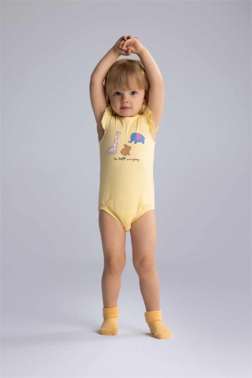 طفلة صغيرة أصفر فاتح اوفر نص ردن مضلع مطبوعة قصة عادية