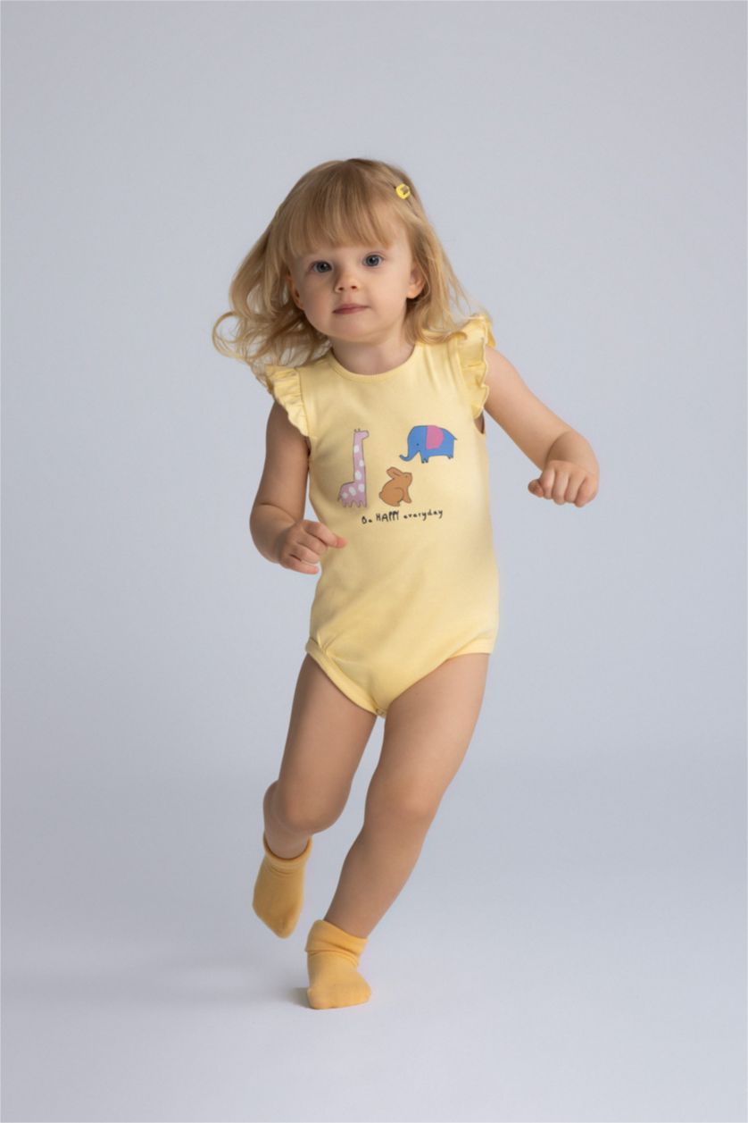 طفلة صغيرة أصفر فاتح اوفر نص ردن مضلع مطبوعة قصة عادية