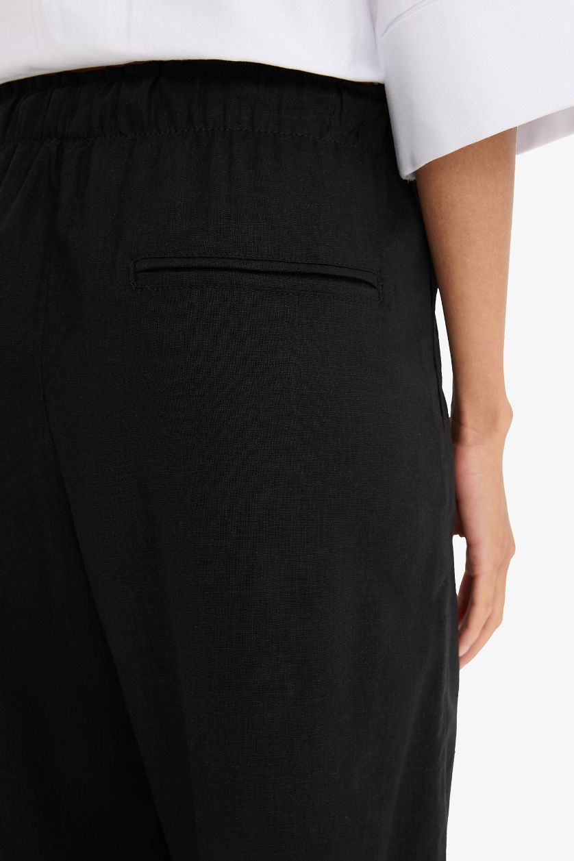 WOMAN Black Carrot Fit Elastic Waist Midi Linen Blend Trousers