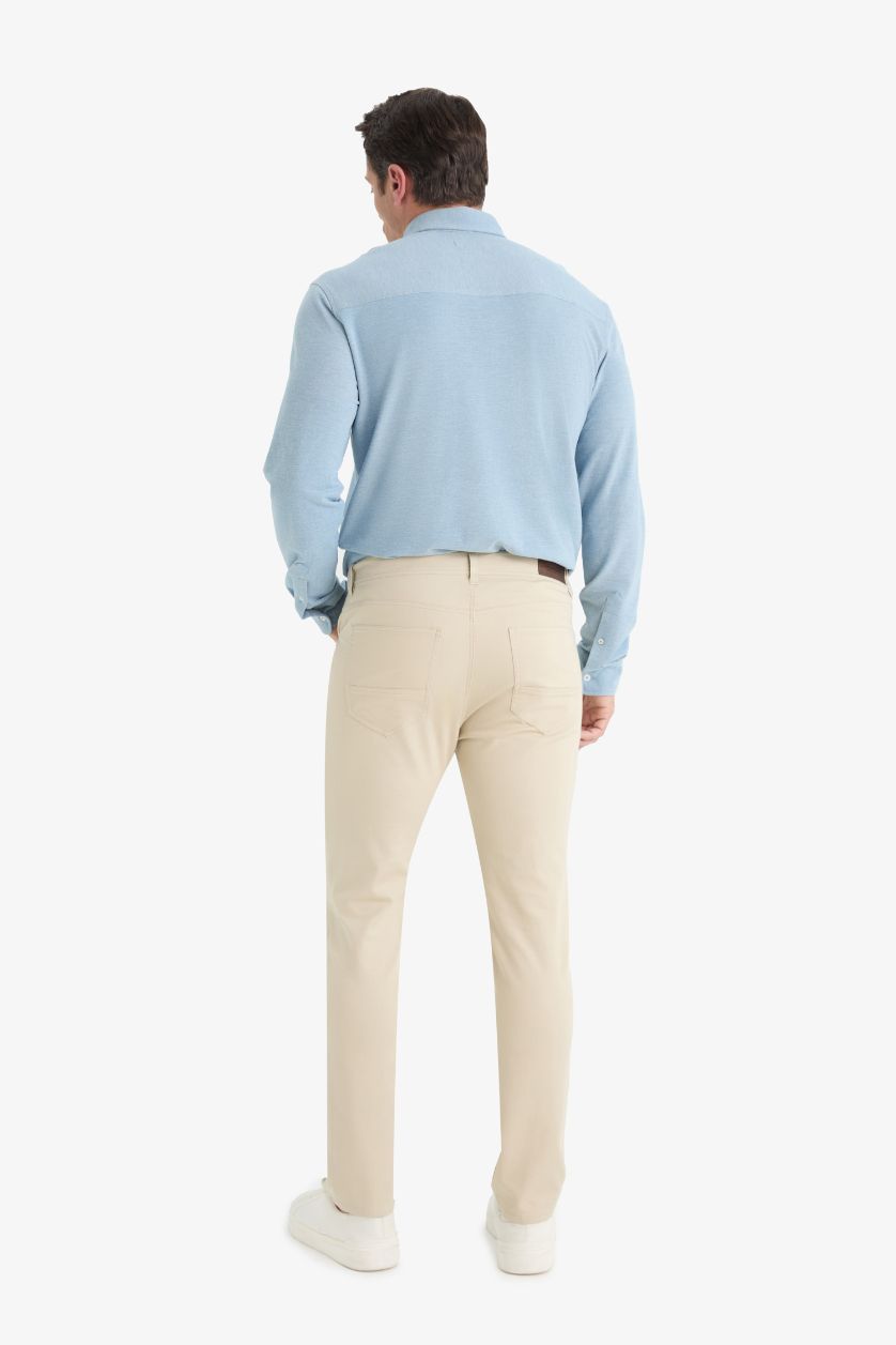 Erkek Bej Slim Fit Dar Kesim Dar Paça Cepli Dokulu Pantolon