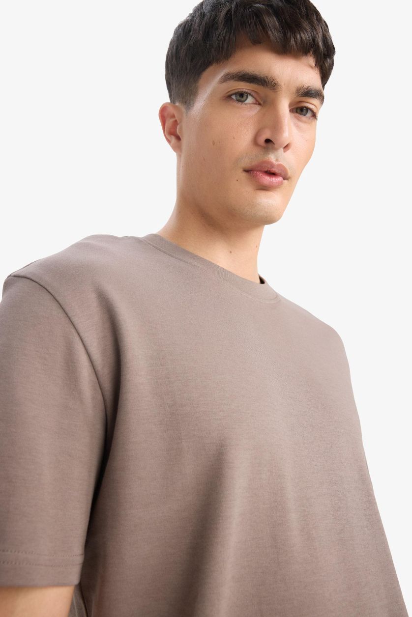 Erkek Açık Kahve %100 Pamuk Basic Tişört