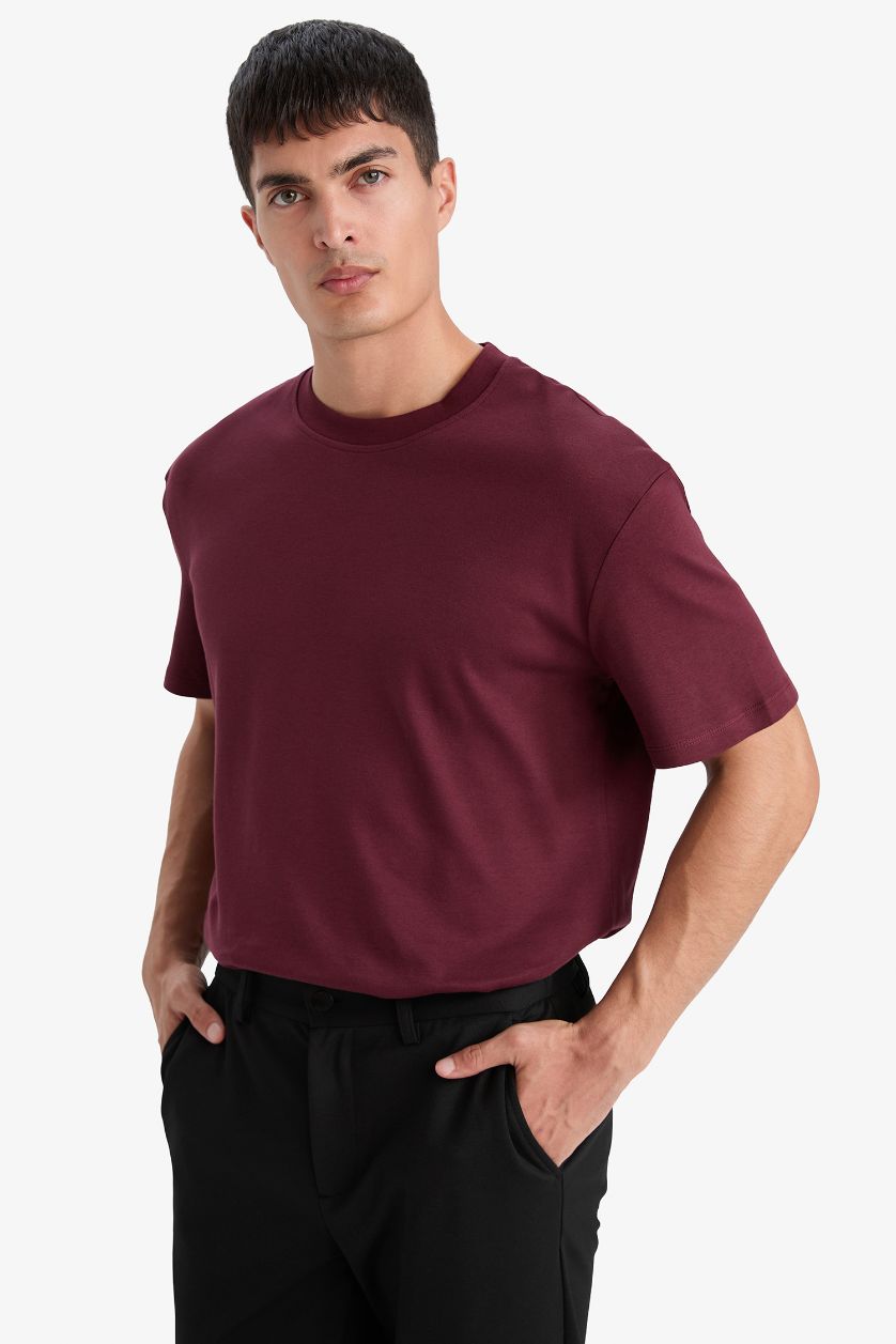رجال خمري 100% Cotton Regular Fit Crew Neck Basic T-Shirt