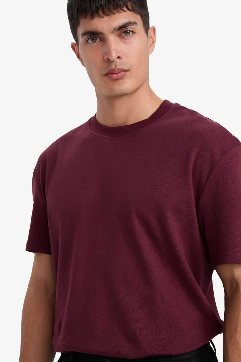 رجال خمري 100% Cotton Regular Fit Crew Neck Basic T-Shirt
