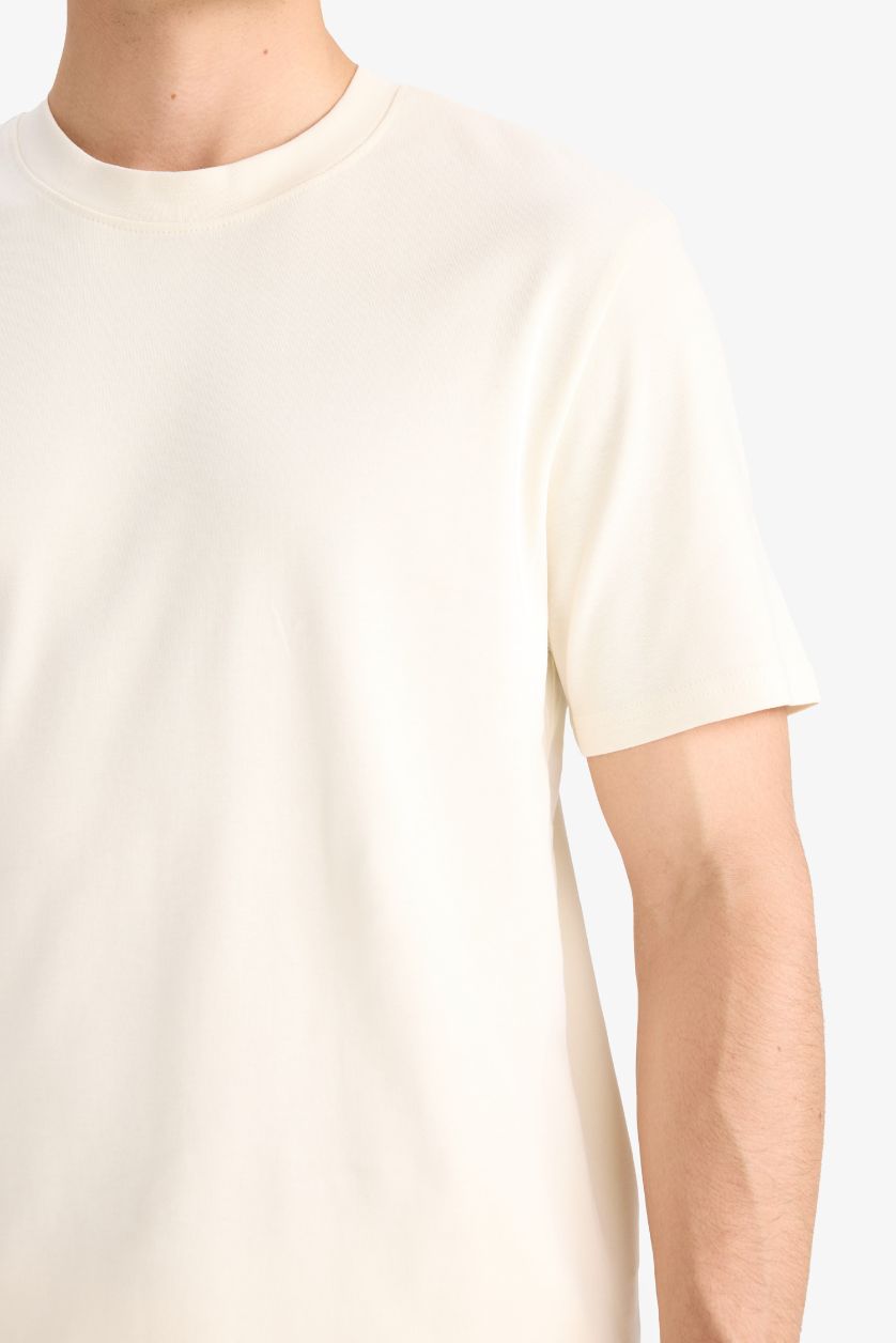 Erkek Ekru %100 Pamuk Basic Tişört
