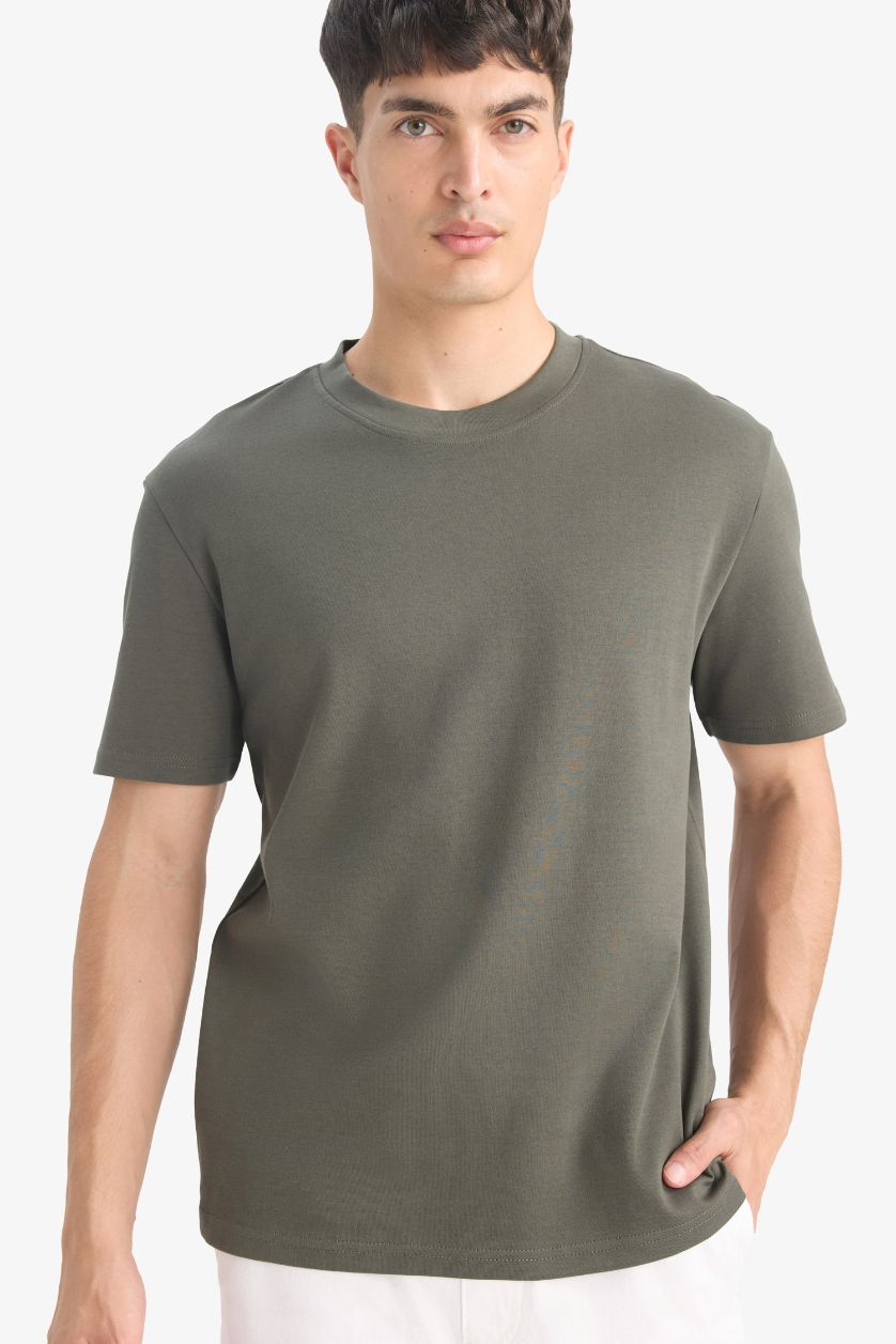 Erkek Koyu Haki %100 Pamuk Basic Tişört
