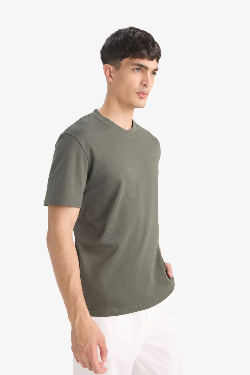 Erkek Koyu Haki %100 Pamuk Basic Tişört