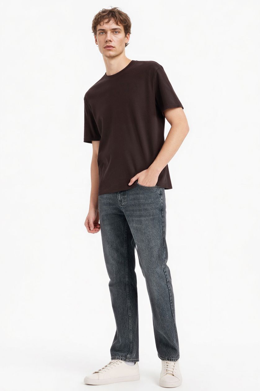 Erkek Kahve %100 Pamuk Basic Tişört