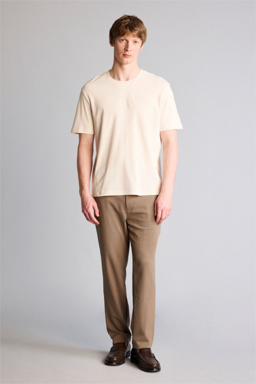 Erkek Ekru %100 Pamuk Basic Tişört