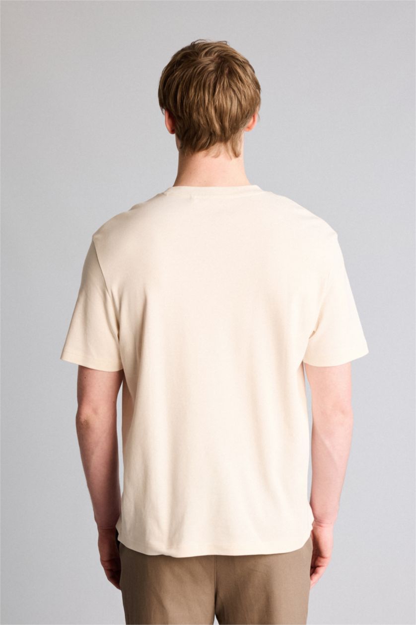 Erkek Ekru %100 Pamuk Basic Tişört