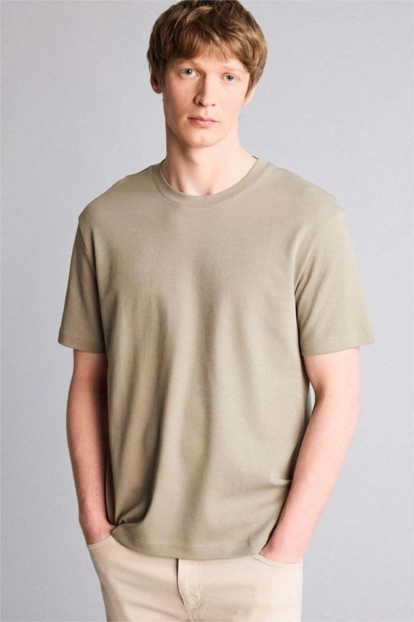 Erkek Açık Haki Regular Fıt Kısa Kollu Tişört