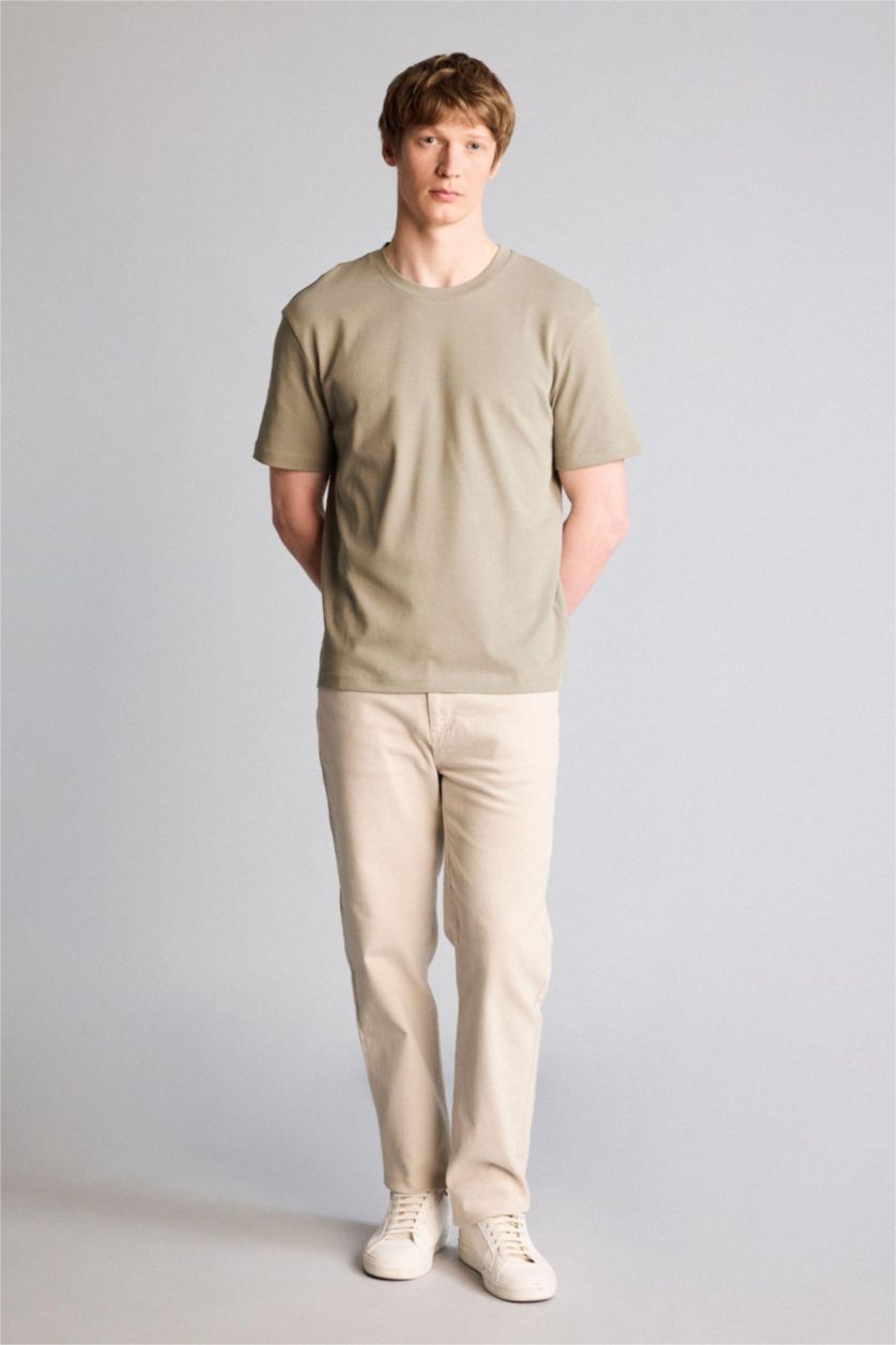 Erkek Açık Haki Regular Fıt Kısa Kollu Tişört