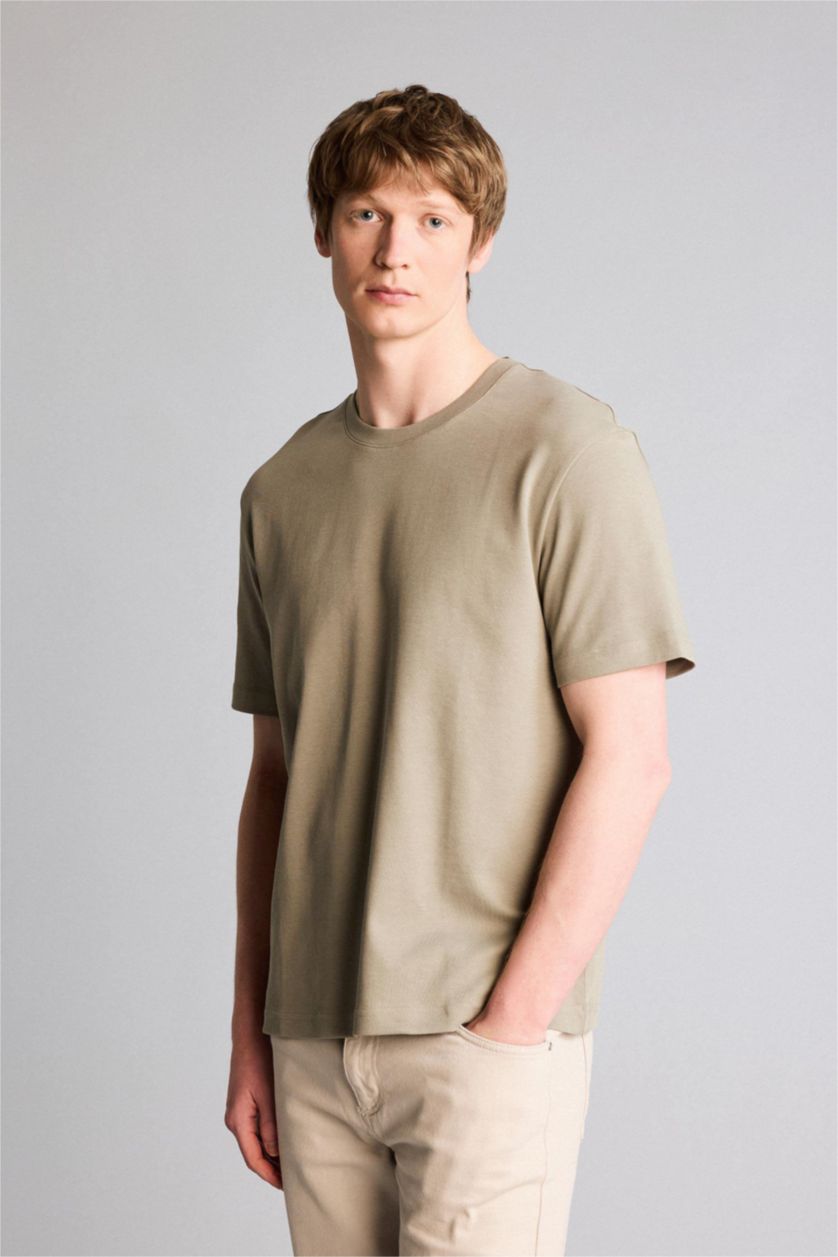 Erkek Açık Haki Regular Fıt Kısa Kollu Tişört