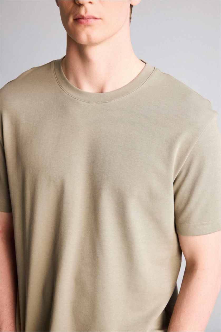 Erkek Açık Haki Regular Fıt Kısa Kollu Tişört