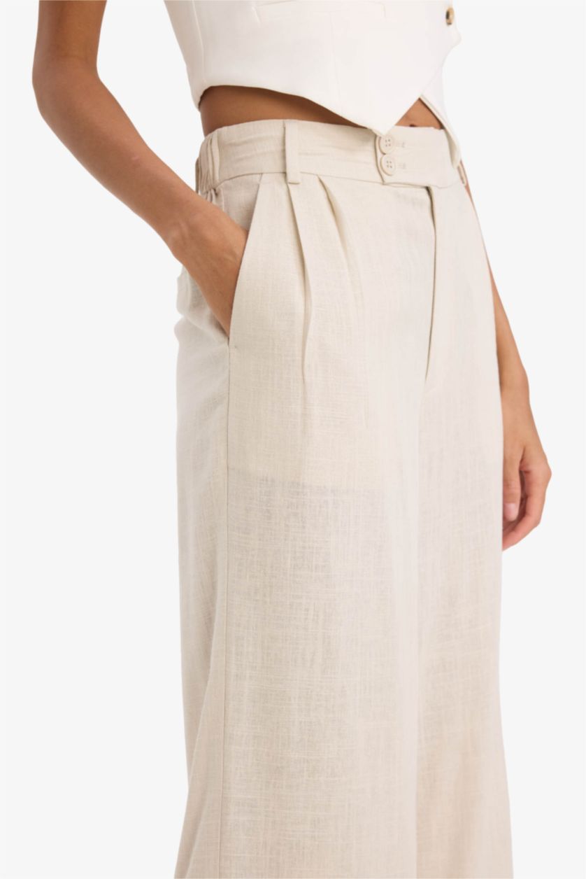 WOMAN Beige Culotte High Waist Linen Blend Crop Trousers