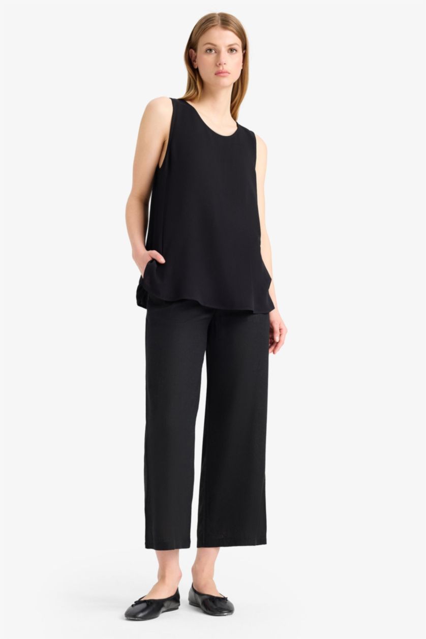 WOMAN Black Culotte High Waist Linen Blend Crop Trousers