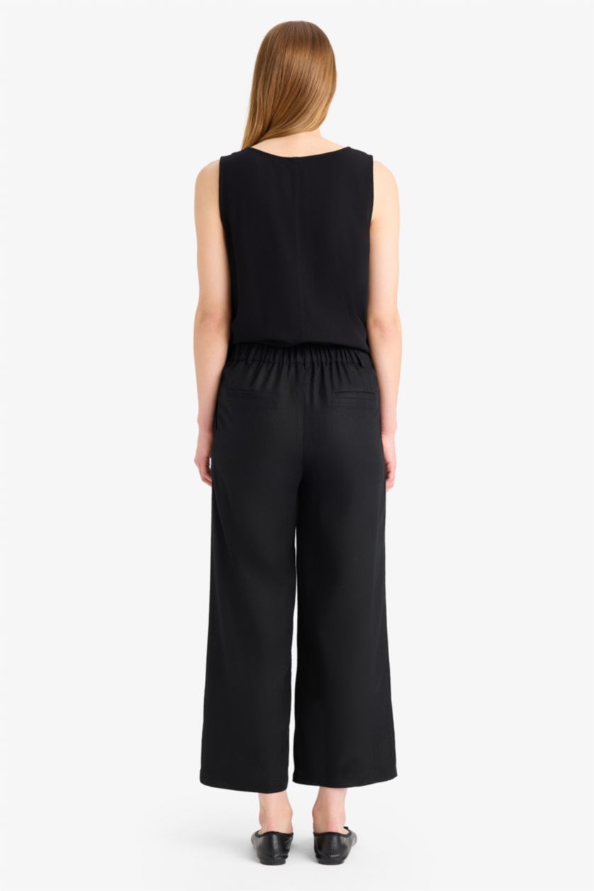 WOMAN Black Culotte High Waist Linen Blend Crop Trousers