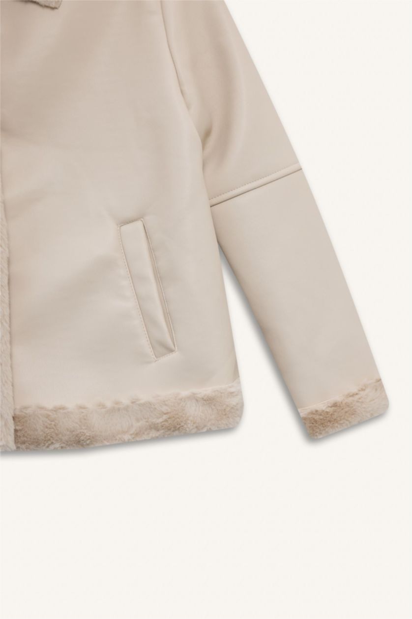 Қыздар Және Жасөспірімдер ашық реңк Қыздарға жасанды аң терісі ПУ Күртеше