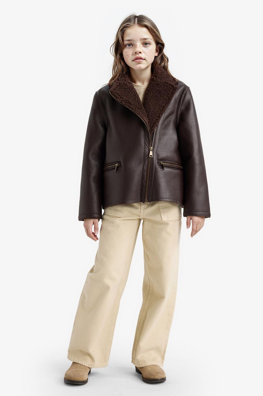 Girls & Teens Brown Girl Plush Lined With Pockets Zippered Hooded Jacket