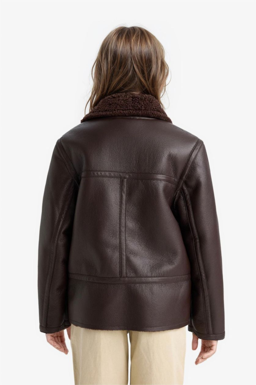 Girls & Teens Brown Girl Plush Lined With Pockets Zippered Hooded Jacket