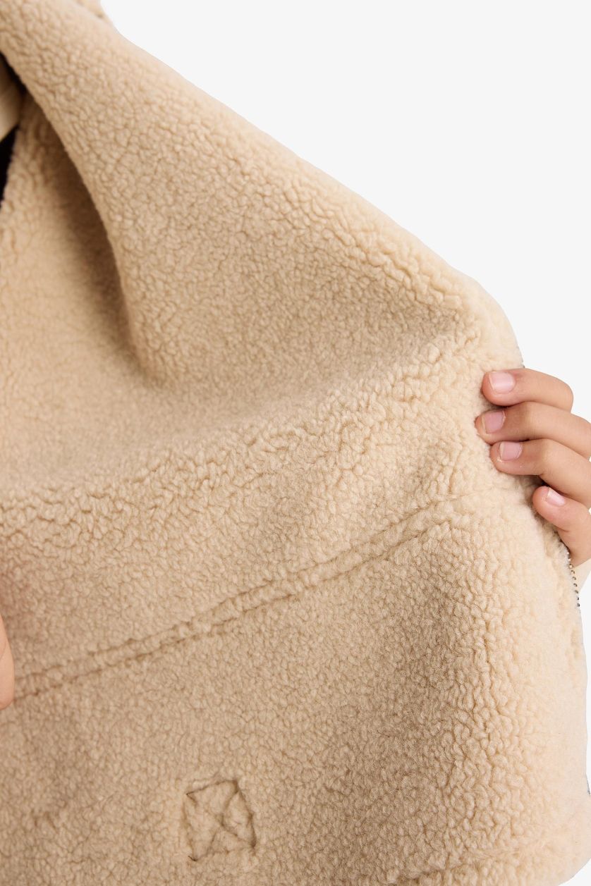 Kız Çocuk - Genç Kız Camel Pelüş Astar Fermuarlı Mont Kız Çocuk