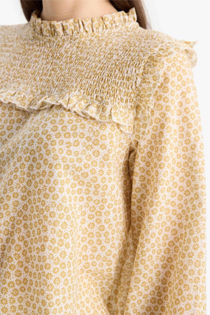 WOMAN White Voile Floral Long Sleeve Tunic